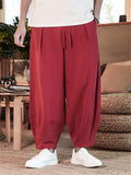 Solid Loose Cotton Linen Plus Size Pants For Men