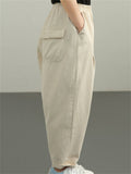 Comfy Elastic-waist Solid Color Harem Pants