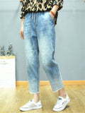 Women's Spring Autumn Washed Straight Leg Jeans