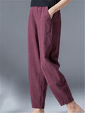 Linen Casual Solid Color Cropped Pants