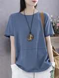 Round Neck Ladies Literary  And Artistic Pure Color Fashionable Shirts