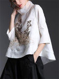 Women's Stand Collar Loose Embroidery Shirts