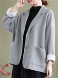 Female Classy Single Breasted Notched Collar Long Sleeve Jackets