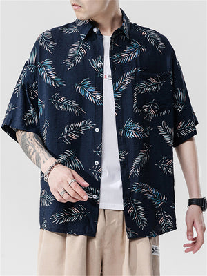 Leaf Hip Hop Casual Short Sleeve Male Shirts For Lovers