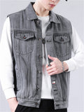 Vintage Men's Lapel Sleeveless Denim Jackets