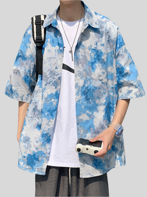 New Arrival Chic Blue Printed Random Dyeing Men's Shirts