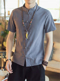 Comfort Short Sleeve Linen Blouse Shirt for Men