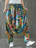 Printed Linen National Style Baggy Women's Pants For Yoga