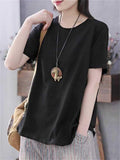 Round Neck Ladies Literary  And Artistic Pure Color Fashionable Shirts