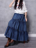 Loose Tiered Skirt Denim Long Skirt