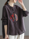 Women's Autumn New Cotton Linen Embroidered Loose Pretty Shirts