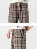 Plaid Drawstring Contrast Color Pants