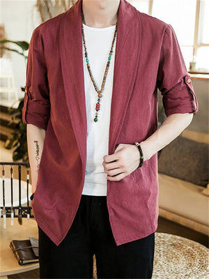 Long Sleeve Relaxed Linen Men's Jackets