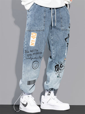 Cissot Cartoon Letter Printed Cute Men's Jeans