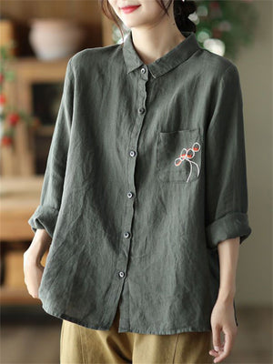 Women's Elegant Cotton Linen Long Sleeve Casual Shirts