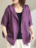 Retro Loose Thin Linen Hooded Jackets