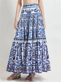 Blue White Porcelain Printing Ladies Skirt