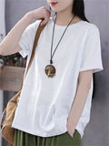 Round Neck Ladies Literary  And Artistic Pure Color Fashionable Shirts