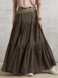 Solid Color Patchwork Pleated Long Skirts