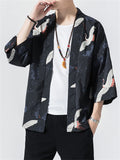 Retro Cranes Printed Cardigan Loose Jackets