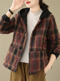 Women's Trendy Plaid Button Hooded Cotton Coat