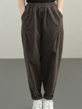 Comfy Elastic-waist Solid Color Harem Pants