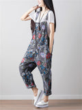 Fashion Loose Flowers Printed Denim Jumpsuits