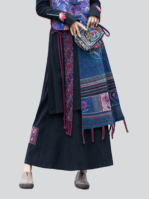 Women's Jacquard Applique Elasticated Waist Embroidered Ethnic Skirt