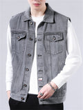 Vintage Men's Lapel Sleeveless Denim Jackets