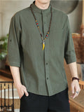 Trendy Stand Collar 3/4 Sleeve Shirts