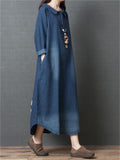 Solid Color 3/4 Sleeve Comfy Denim Dresses