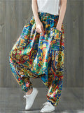 Printed Linen National Style Baggy Women's Pants For Yoga