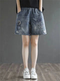 Retro High-waist Embroidery Short Jeans