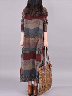 Casual Round Neck Contrast Color Printed Dresses