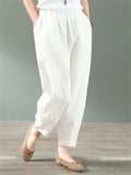 Summer Loose Cotton Linen Elastic Waist Pants For Women