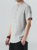 Cotton Linen Stripe Short Sleeve Shirts