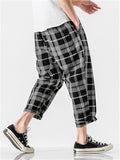 Plaid Drawstring Contrast Color Pants