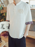 Men's Lotus Embroidered Linen Shirts