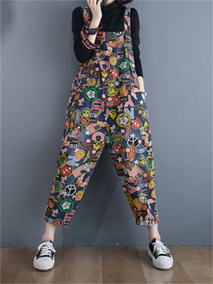 High-waisted Slimming Printed Denim Age-Reducing  Female Jumpsuits