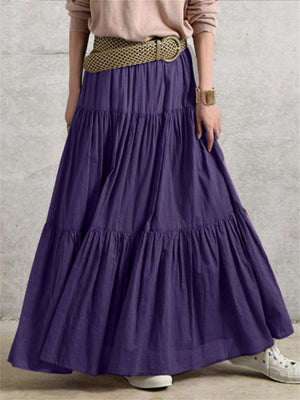 Solid Color Patchwork Pleated Long Skirts