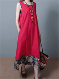 Sleeveless Round Neck Patchwork Long Dresses