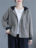 Women's Grid Vintage Daily Wear Hooded Slimming Jackets