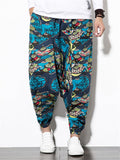 Fashion Printed Ankle-Banded Pants With Pockets