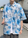 New Arrival Chic Blue Printed Random Dyeing Men's Shirts