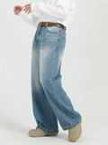 Men's All Match Blue Washed Stylish Wide Leg Jeans