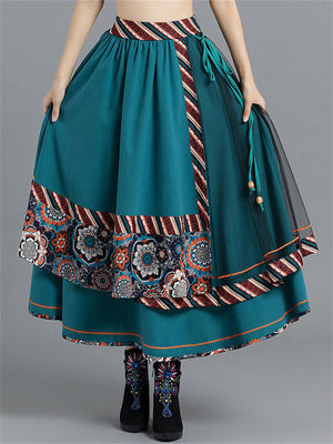 Cissot Boho Style A-Line Blue Skirts