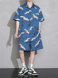 Summer Cool Crane Short Streetwear Korean Style Men's Outfits