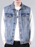 Vintage Men's Lapel Sleeveless Denim Jackets