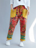 Printed Drawstring Straight Leg Pants With Pockets