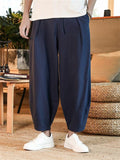 Solid Loose Cotton Linen Plus Size Pants For Men